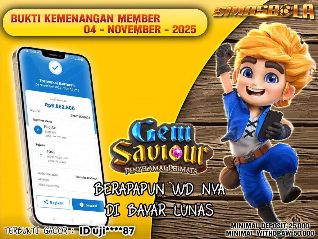 BUKTI KEMENANGAN MEMBER SIMASBOLA 04 NOVEMBER 2025